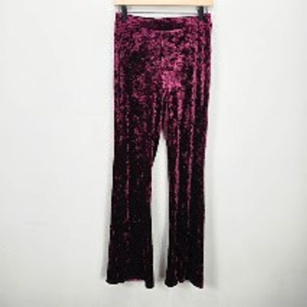 Forever 21 Burgundy Crushed Velvet Bell Bottom Pants M Boho Festival Flared
